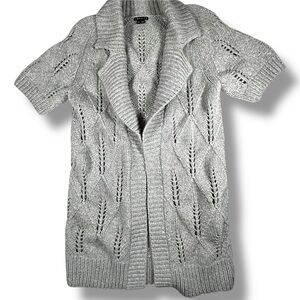 Theory Chunky Cableknit Longline Cardigan Wool Cotton Blend Size L Short Sleeve